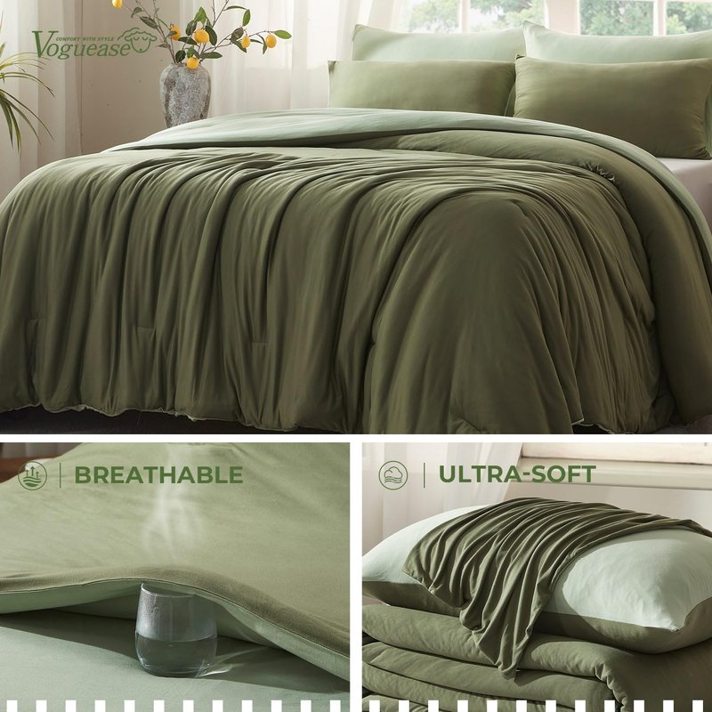 Voguease King Size Comforter Set Comforters King Size Luxury Ultra-Soft Jersey Knit Bedding Sets, Olive/Sage Green Lightweight Down Alternative Bed Comforter for All Season, 3 Piece Bedding Set