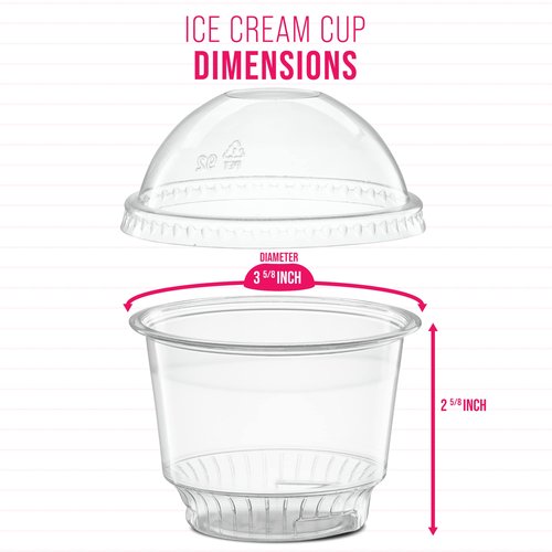 8 oz Clear Plastic Dessert Cups with Dome Lids No hole - 50 Sets Disposable Snack Bowls for Ice Cream, Parfait, Jello and Individual Desserts at Party, Fruit Cup with No Leaks