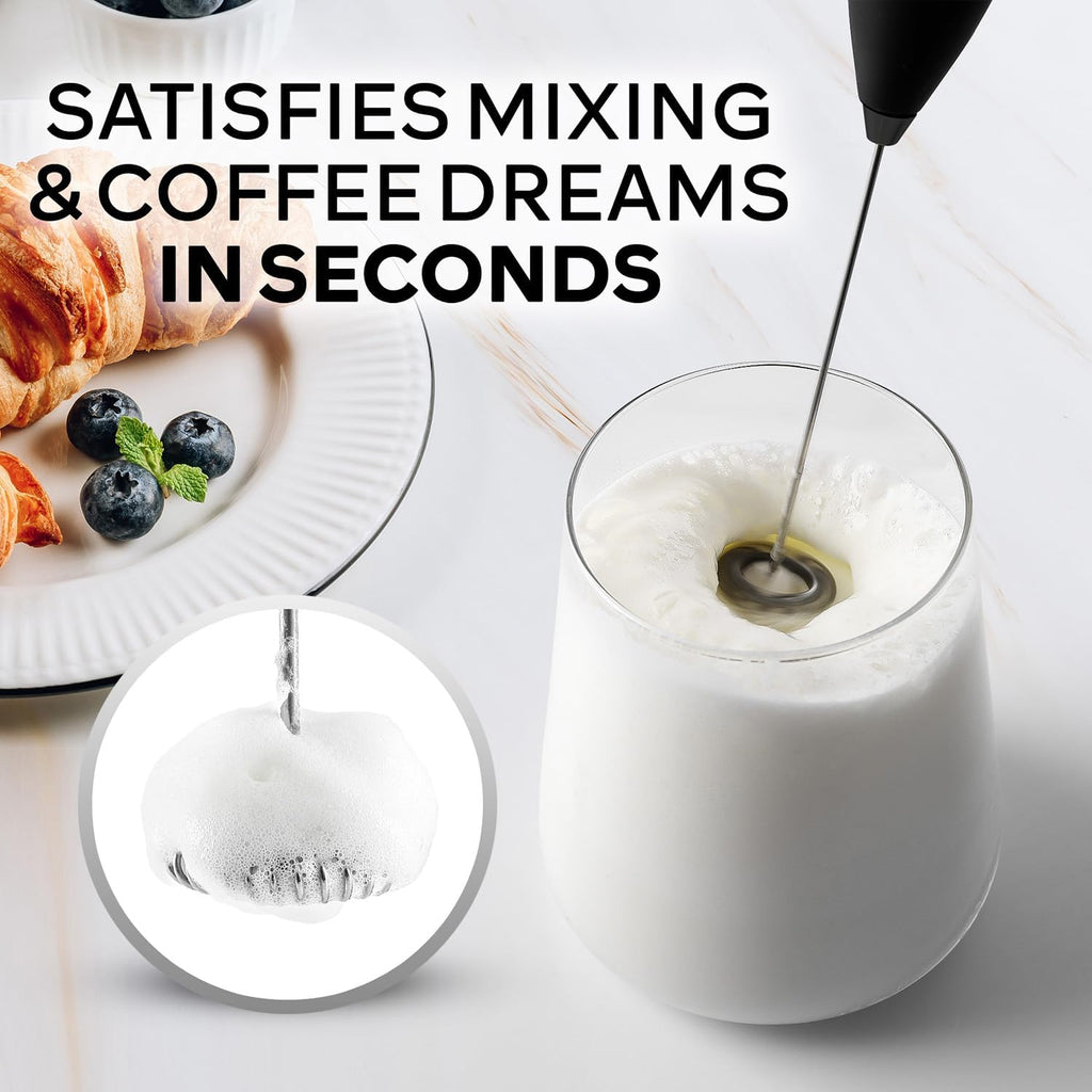 Zulay Kitchen Milk Frother Wand - Ultra-Fast Handheld Electric Whisk for Coffee & Lattes - Executive Black