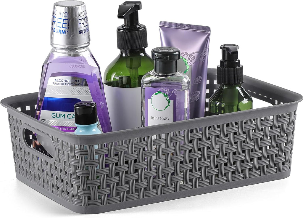 NETANY Plastic Storage Baskets - 8 Pack, Durable Gray Baskets for Easy Organization | Multi-Purpose Use