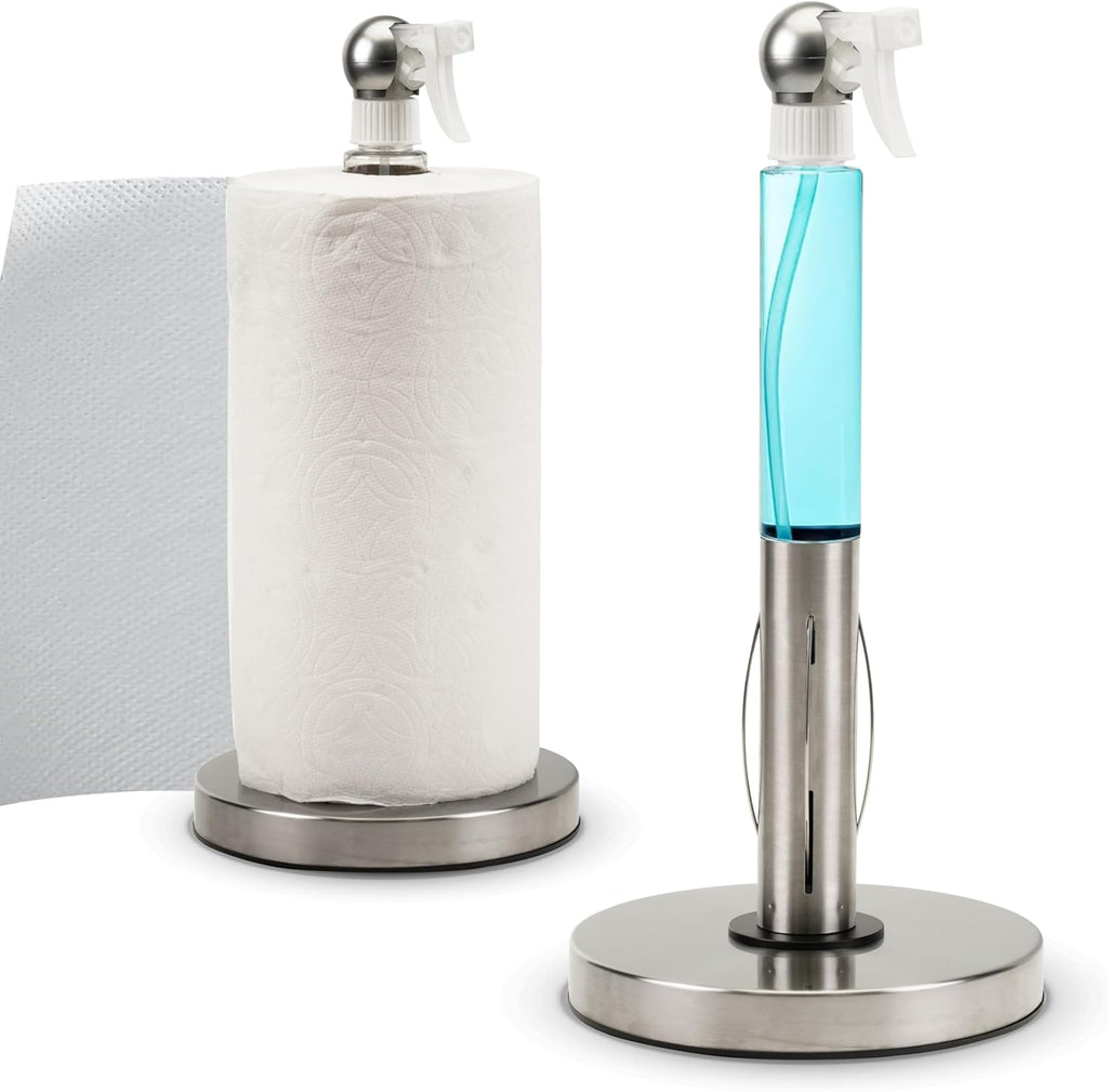 Skiennix Paper Towel Roll Holder - Space-Saving Design with Hidden 7oz Spray Bottle | Rust-Resistant Stainless Steel