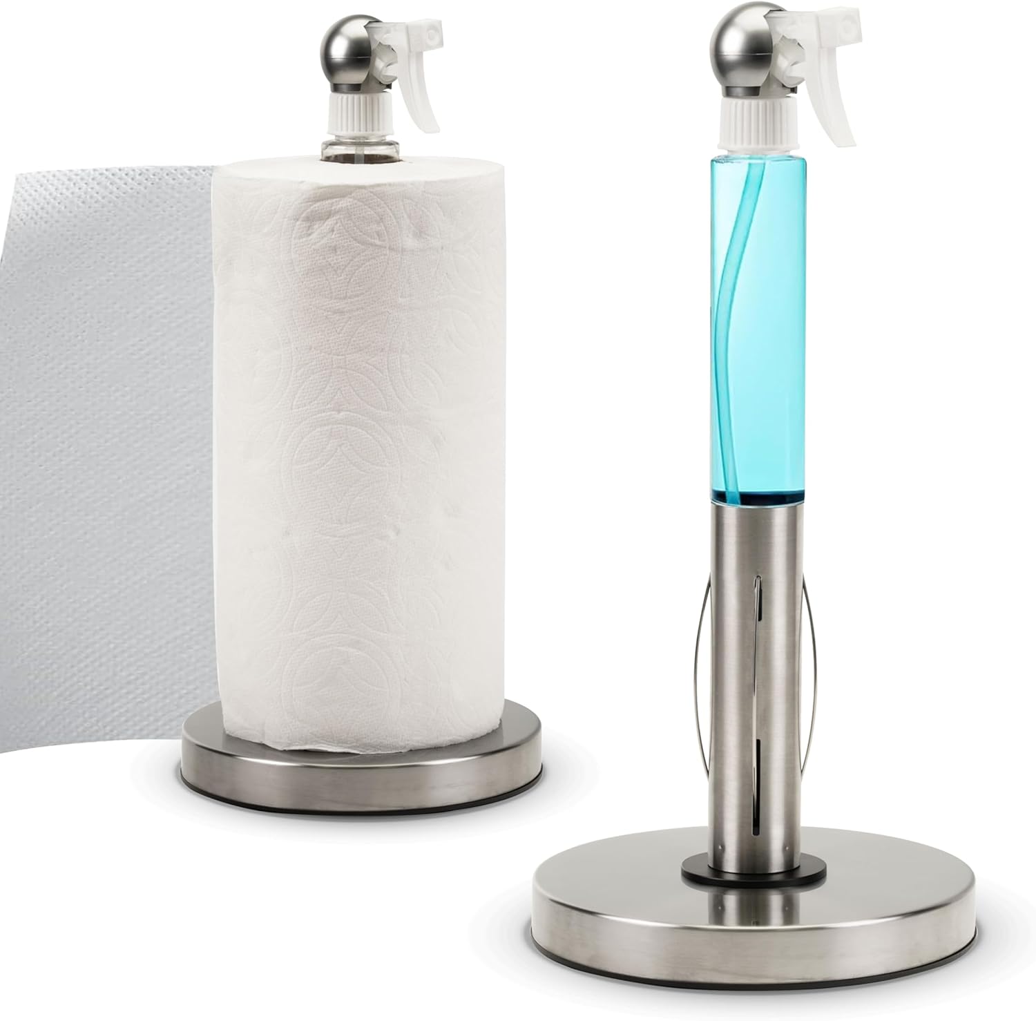 Skiennix Paper Towel Roll Holder - Space-Saving Design with Hidden 7oz Spray Bottle | Rust-Resistant Stainless Steel