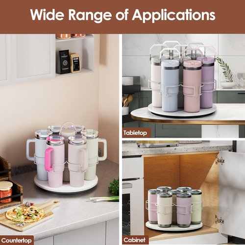 Kssiaz Water Bottle Organizer for Stanley 20/30/40oz, Rotating Stanley Cup Organizer Holder, Bottle Organizer for Stanley Simple Modern Owala Yeti, Tumbler Lazy Susan, White