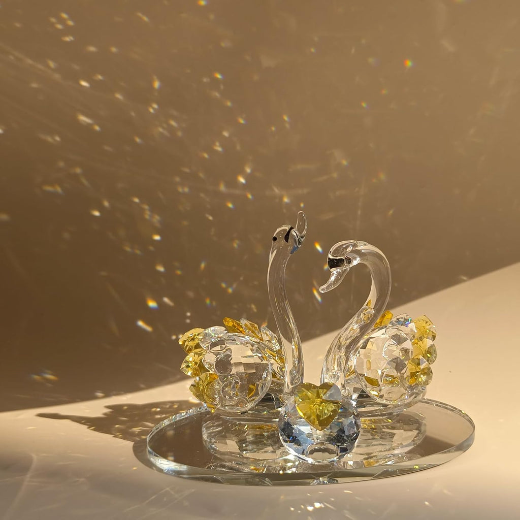 Skiennix Handcrafted Crystal Swan Figurine - Elegant Decorative Glass Sculpture | Golden Accent Gift