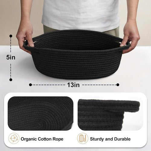 MEGASKET Black Woven Basket - Cute Dog Toy Storage Box | Soft Cotton Rope, 13” x 9” x 5”