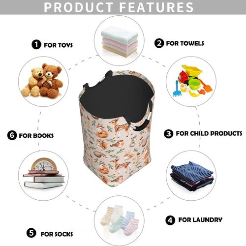Gbuzozie Forest Little Animals Laundry Hamper Deer Squirrel Fox Hedgehog Bird Storage Basket Toys Clothes Organizer Bin For Home Bathroom Bedroom Dorm Nursery, 52l