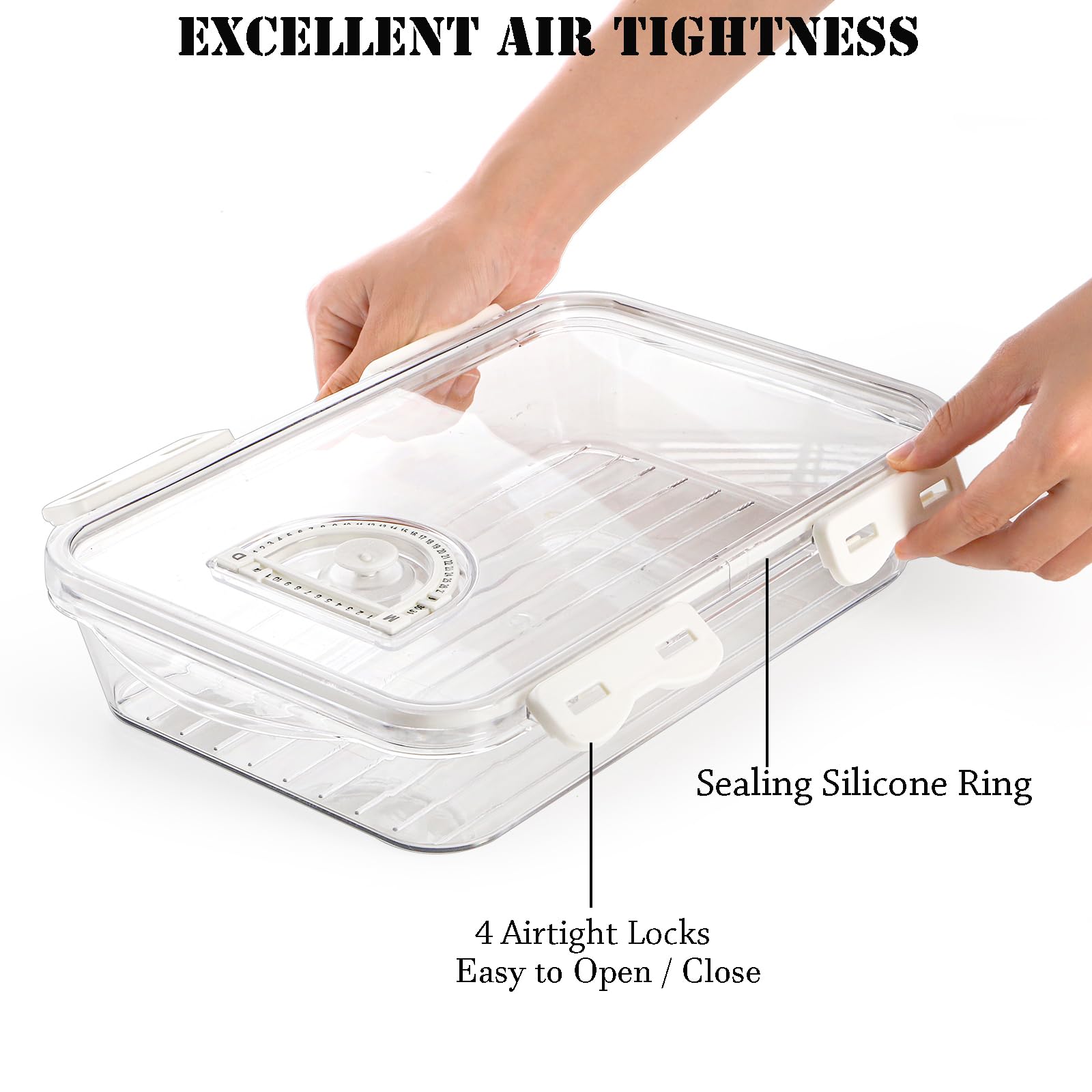 Okllen 2 Pack Bacon Container for Refrigerator, Plastic Cheese & Deli Meat Container with Air-sealed Tight Lids for Fridge, Bacon Keeper with Food Serving Tongs Cold Cuts Food Storage Organizer