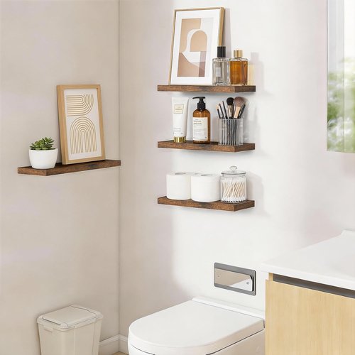 BAYKA Floating Wall Shelves - Rustic Wood Design for Home Decor | 15.7in, Set of 4, 22lbs Capacity