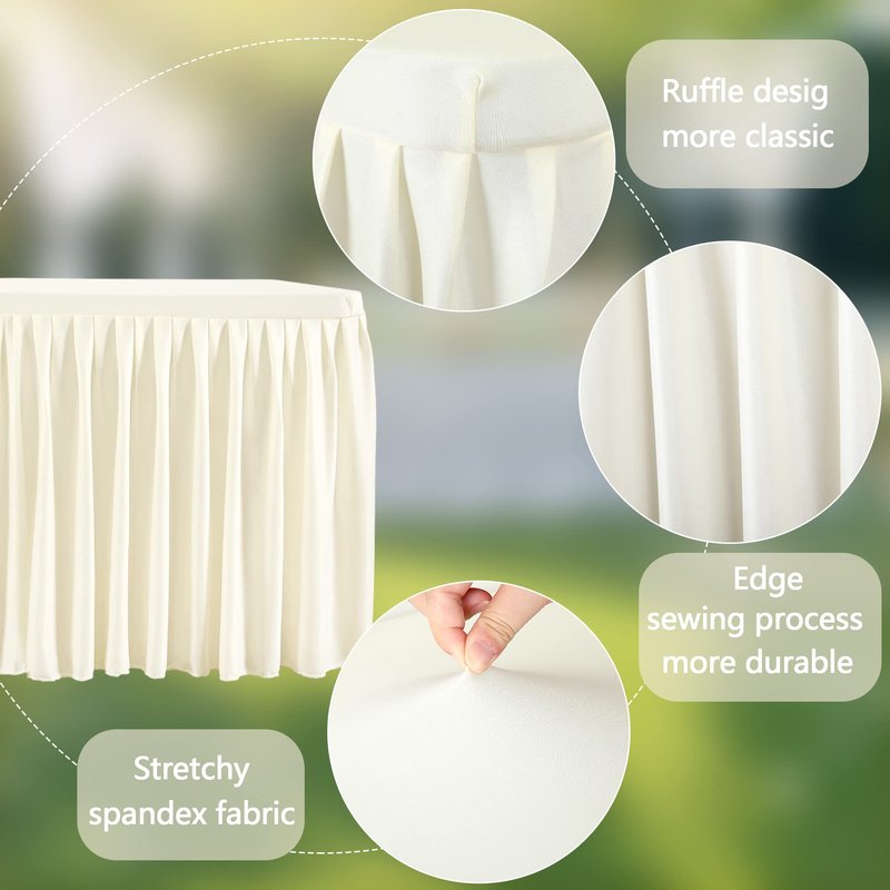 Suppromo Spandex Ivory Table Clothes for 6 ft Rectangle Tables, Wrinkle Free Fitted Tablecloths 6ft Stretchy Ruffle Table Cloth for Parties Weddings Birthday Banquet Baby Shower