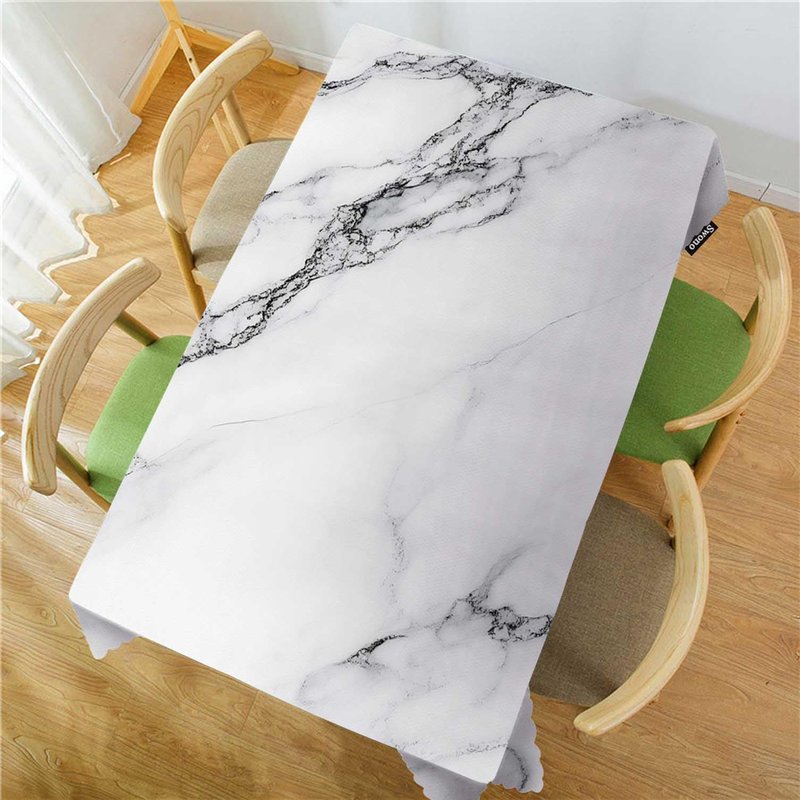 Swono Marble Table Cloth Rectangle Tables Abstract White Gray Marble Texture Kitchen Table Cover Oblong 52"X70" Tablecloth for Dining Table Buffet Parties Patio and Camping