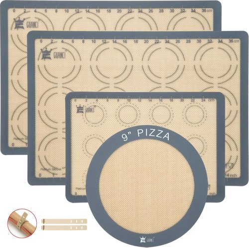 GUANCI Silicone Baking Mat Set - Non-Stick Reusable Bakeware for Pizza, Macarons & Cookies | 4 Mats in Grey