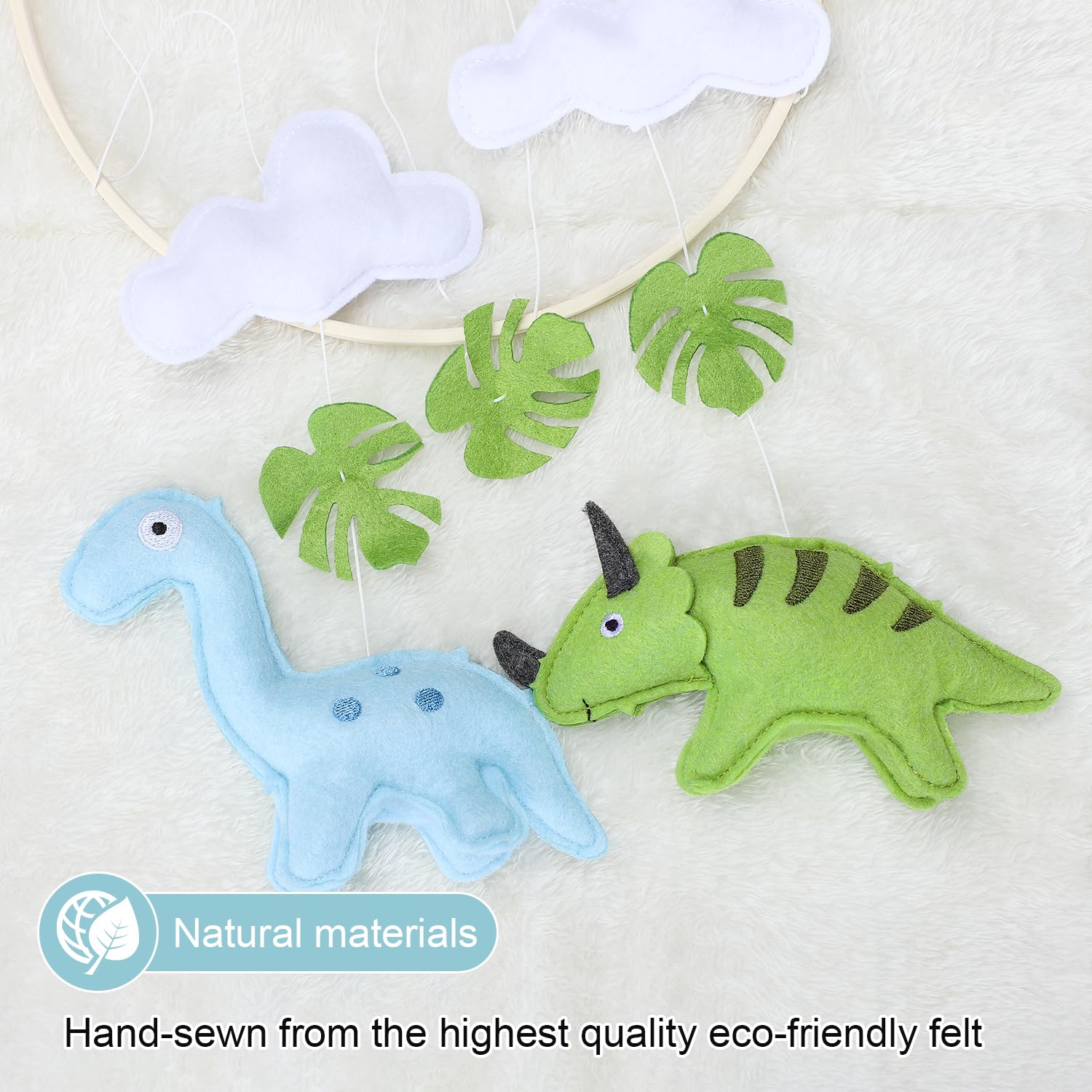 CLYMENE Dinosaur Baby Mobile for Crib | Baby Nursery Dinosaur Mobile | Gender Neutral Baby Stuff for Dinosaur Theme Nursery | Handmade Felt Hanging Dino and Mountain Room Decor for Boys & Girls