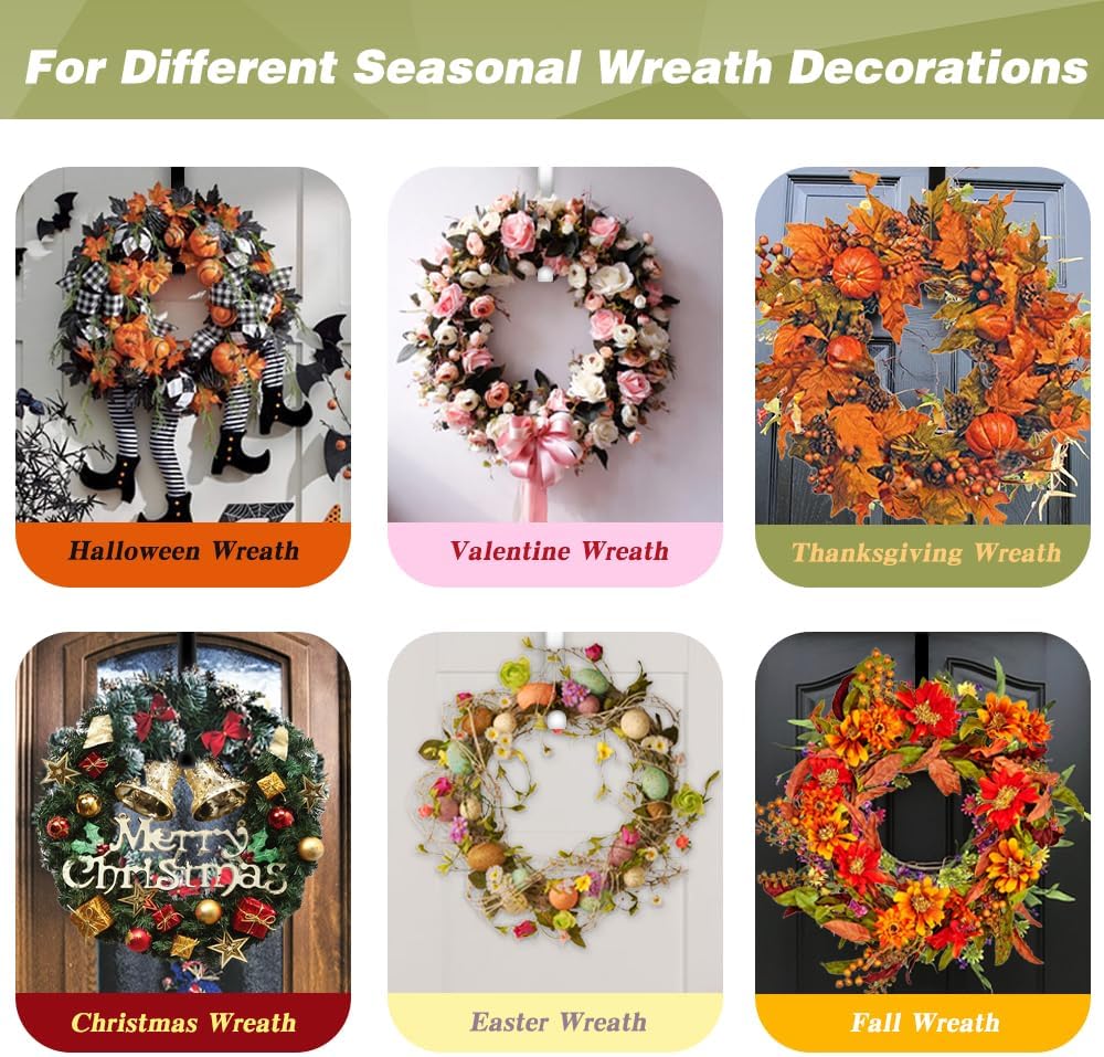 Skiennix Wreath Hangers - 15 Inch Black Metal Over The Door Hooks | 2 Pack for Seasonal Decor