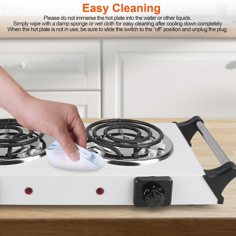 Zorpupoa Electric Hot Plate, 2000W Countertop Double Burner with Adjustable Temperature & Handles, Stainless Steel Coil Electric Stove for Cooking Cooktop for Home Kitchen Dorm RV Camp, Black, Small