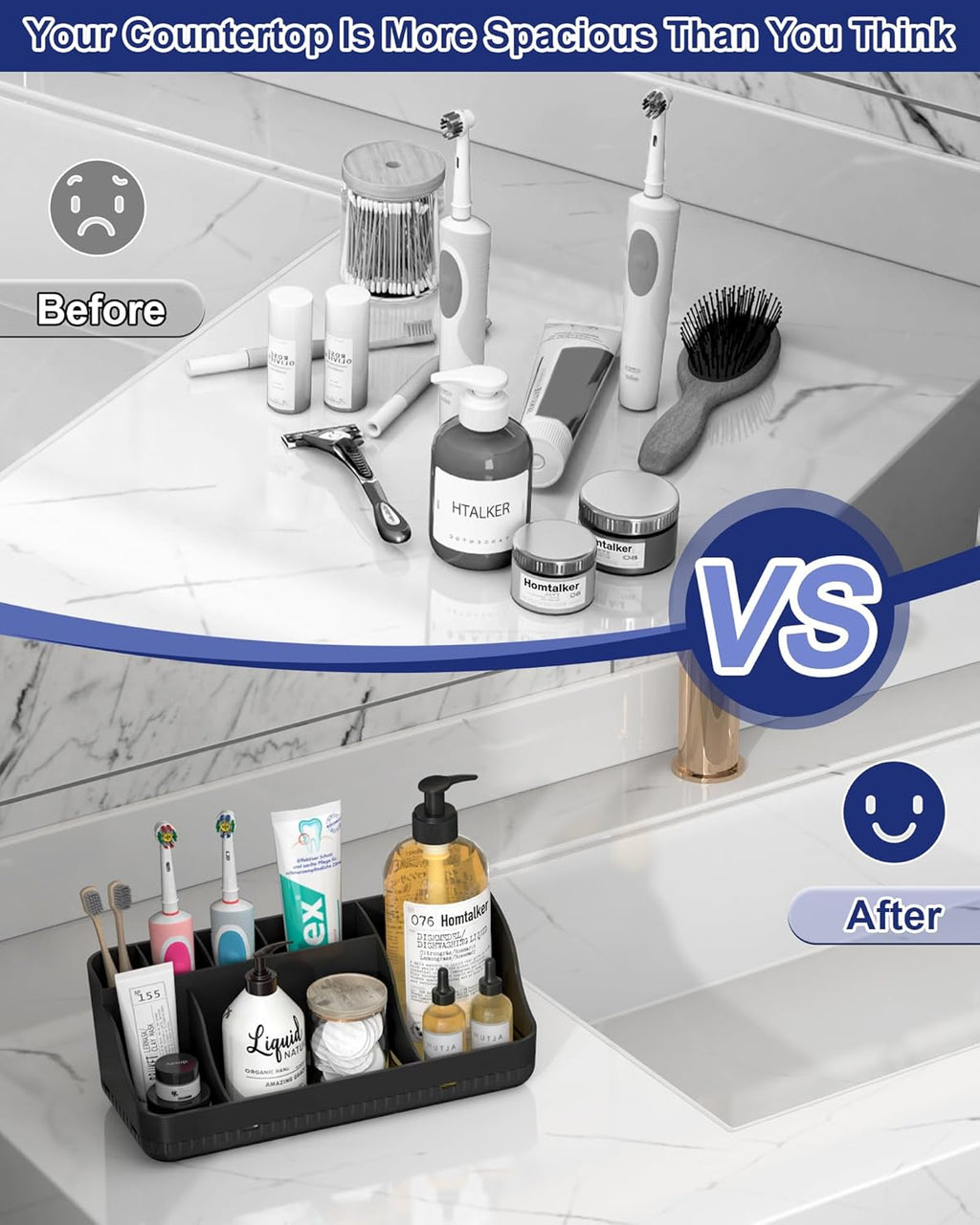 Skiennix Bathroom Counter Organizer - 7 Slot Detachable Toothbrush Holder for Adults & Kids | Anti-Slip Design
