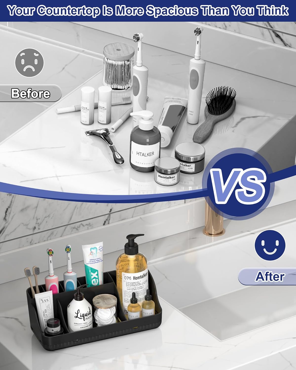 Skiennix Bathroom Counter Organizer - 7 Slot Detachable Toothbrush Holder for Adults & Kids | Anti-Slip Design