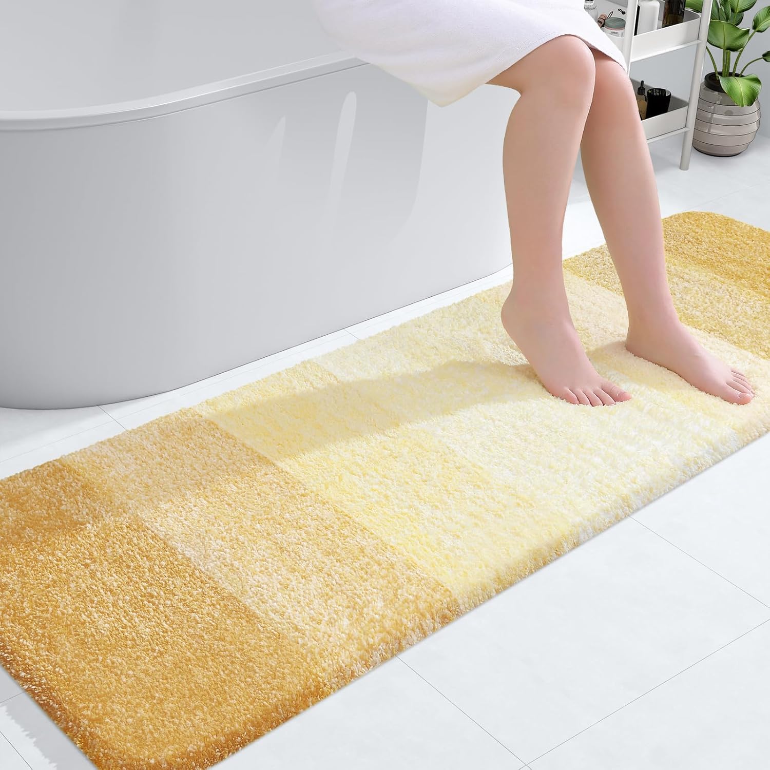 OLANLY Bathroom Runner Rug - Extra Soft Microfiber Mat with Rubber Backing | Quick Dry, 59x20, Light Yellow