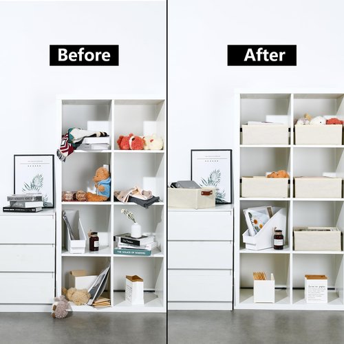 Bidtakay Collapsible Bins for Organizing - 6-Pack Hard Sided Closet Bins Cube Storage Baskets for Cabinet Pantry and Toy Organization - Ivory