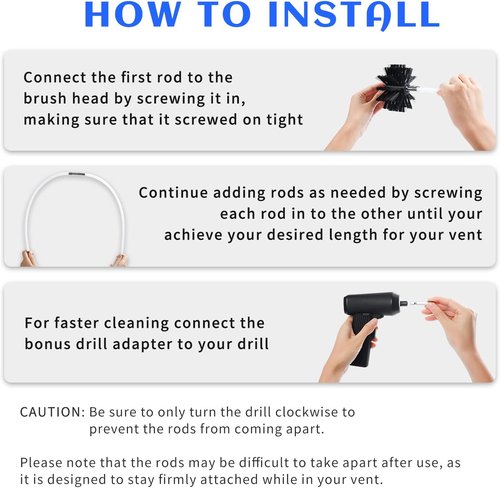 HOKLNUSE Dryer Vent Cleaner Kit - Heavy Duty 30ft Chimney Sweep & Lint Removal Brushes | 4" & 6" Heads