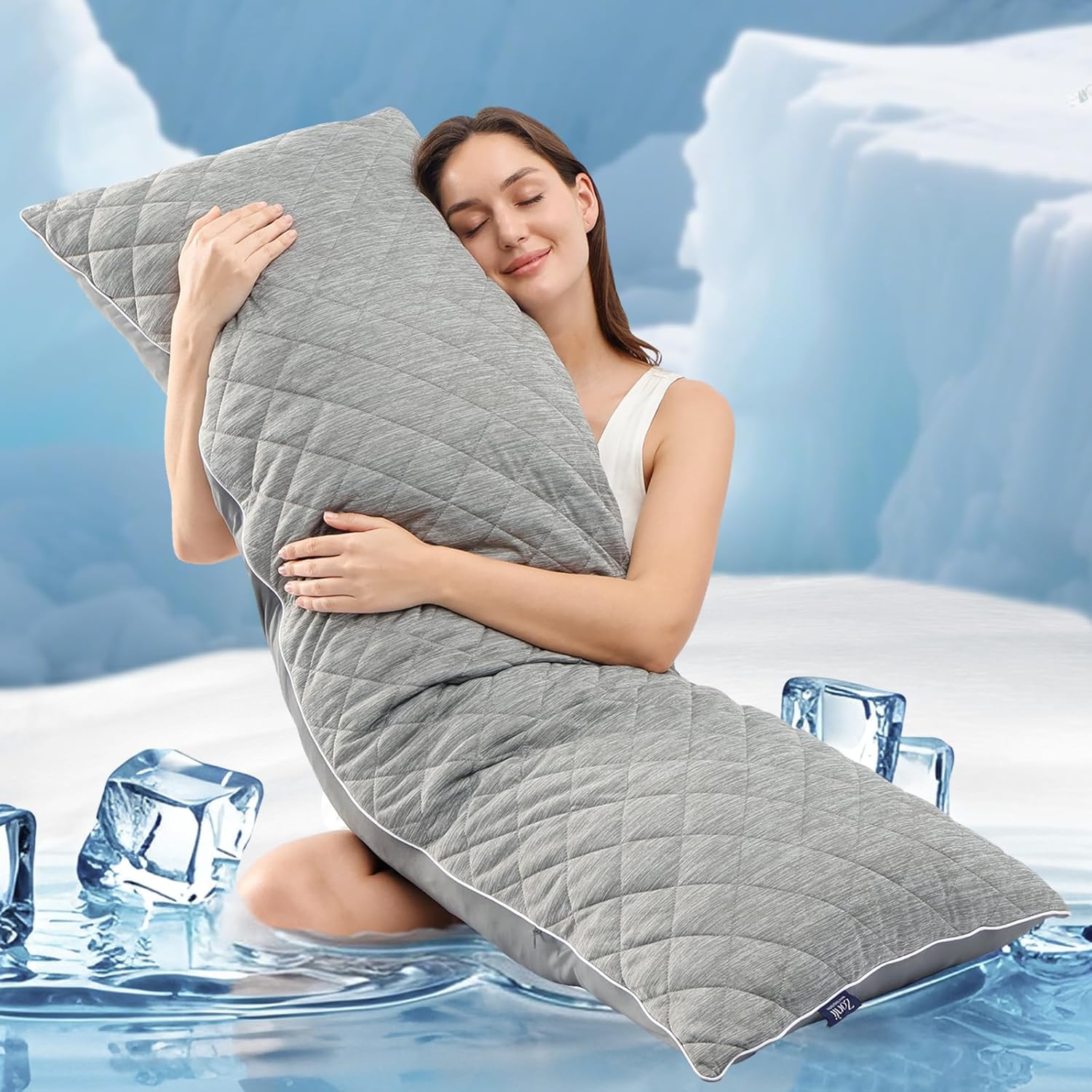 ZonLi Cooling Body Pillow - Memory Foam Support for Side Sleepers & Pregnancy | 20 x 54 Inch, Grey