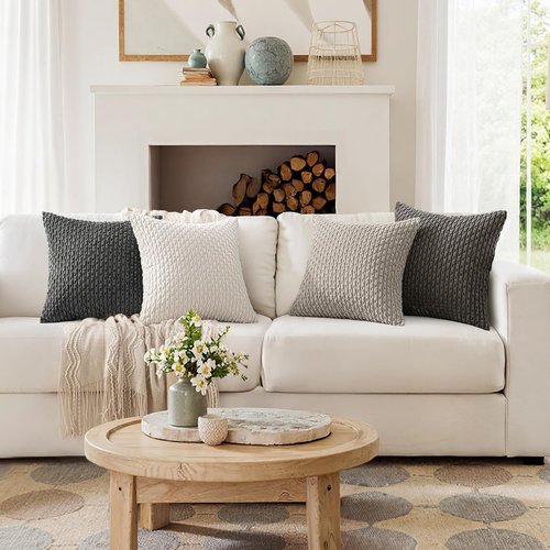 MIULEE Decorative Throw Pillow Covers - Soft Corduroy Striped Cushion Covers | 18x18 Inch Set of 4 in Neutral Grey