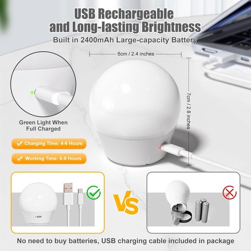 Brightown E26 Rechargeable Light Bulb - Remote & Timer, Dimmable with 3 Color Temperatures + 9 RGB Colors | 2 Pack
