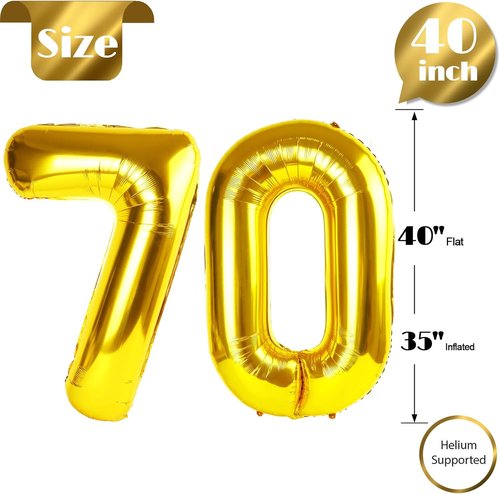 Gold Number 70 Balloon - 40 Inch Golden Birthday Decoration for 70th Celebration | Party Supplies