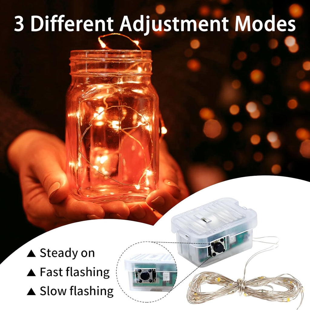 Skiennix 24 Pack Orange Fairy Lights - 7Ft 20 LED Twinkle String Lights | Waterproof & Battery Operated for Parties, Weddings, and Decor