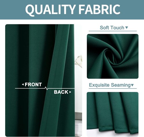 ChrisDowa Grommet Blackout Curtains - Thermal Insulated Room Darkening Panels, Forest Green, 38W x 54L