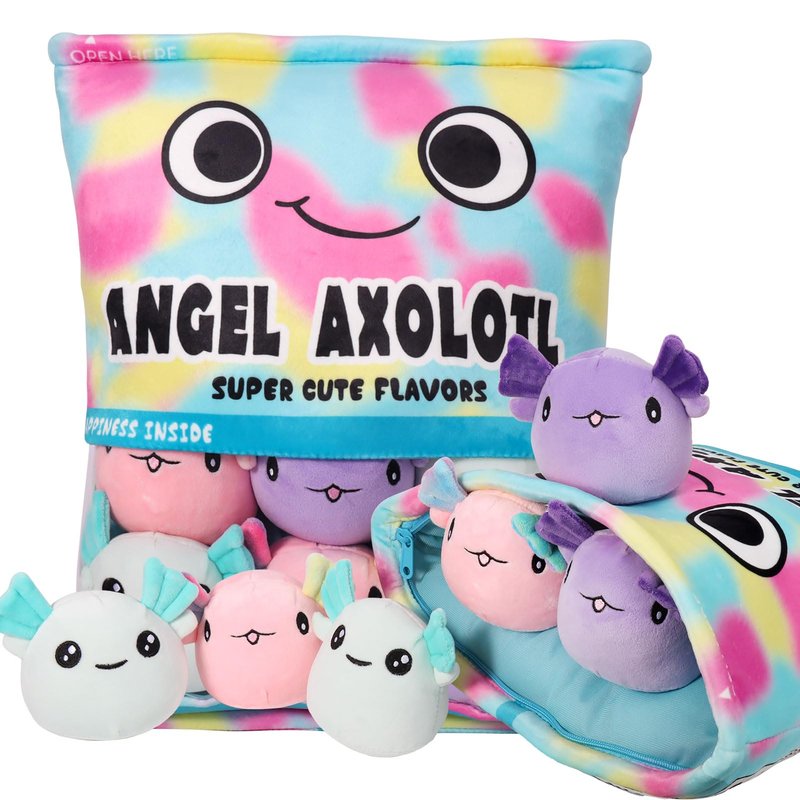 NUKBIL Axolotl Plush Pillow Throw Pillow, Cute Axolotl Plush Toys Doll, Stuffed Axolotl Gift for Kids, Birthday, Christmas, Baby Shower (6 pcs, Colorful)