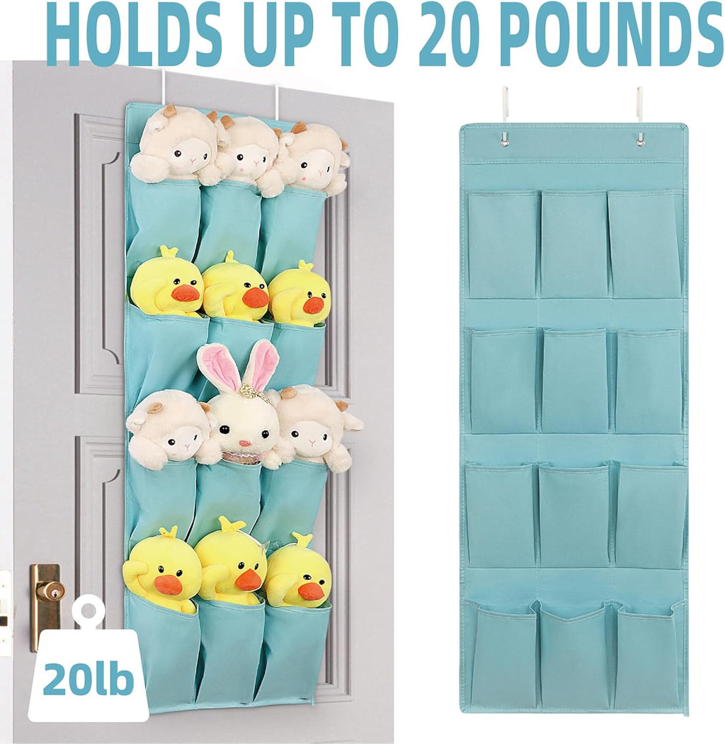 Skiennix Over The Door Shoe Organizer - 12 Large Pocket Hanging Rack for Closet Storage | Light Blue