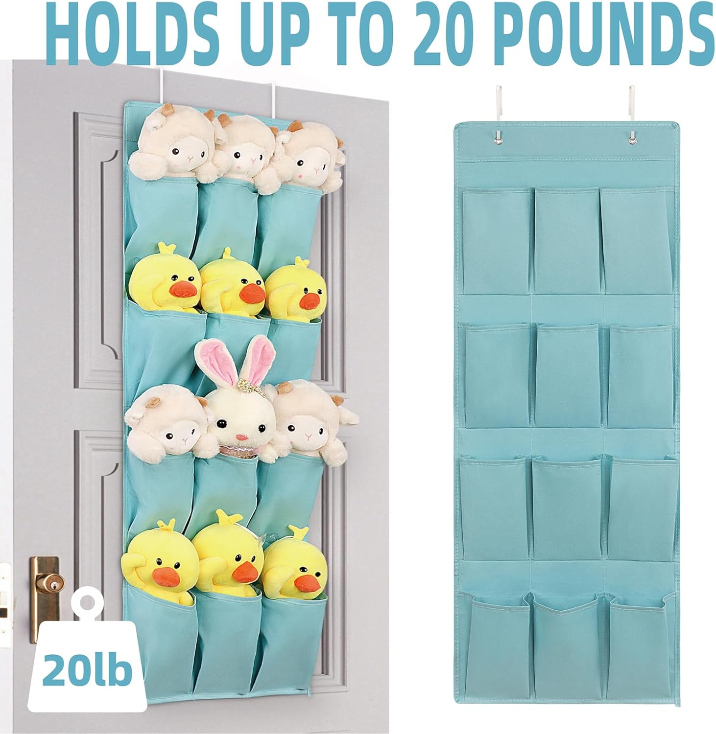 Skiennix Over The Door Shoe Organizer - 12 Large Pocket Hanging Rack for Closet Storage | Light Blue