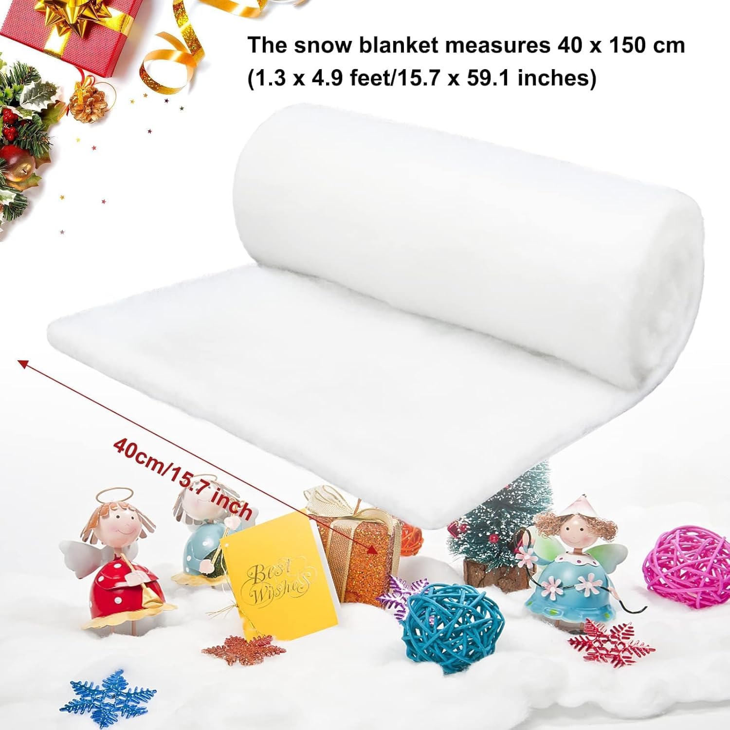 Skiennix Christmas Snow Blanket - Fluffy Faux Snow Roll for Holiday Decor | 4.9x1.3ft White Backdrop