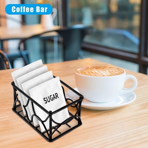 DLUGOPIS 4 Pieces Black Metal Sugar Packet Holder Tea Bag Organizer Sugar Caddy Holder Small Sugar Container Coffee Creamer Holder Tea Bag Caddy Holder for Coffee Bar Kitchen Home