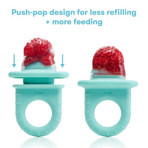 Frida Baby Push Pop Silicone Feeder - Safe Baby Food Feeder for Fresh & Frozen Foods | 3 Count, Teal
