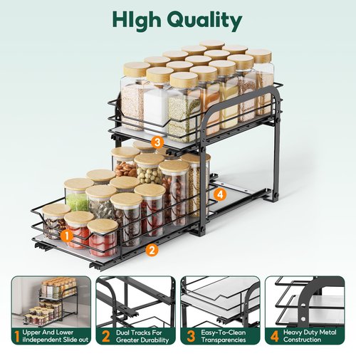 AHOMSEL Spice Rack Organizer for Cabinet - 2-Tier Vertical Pull Out Spice Rack, Heavy Duty Metal Spice Shelf with Easy to Install Design, Fits Countertop, Cabinet & Pantry(7" W×10.5" D×9" H, Black)