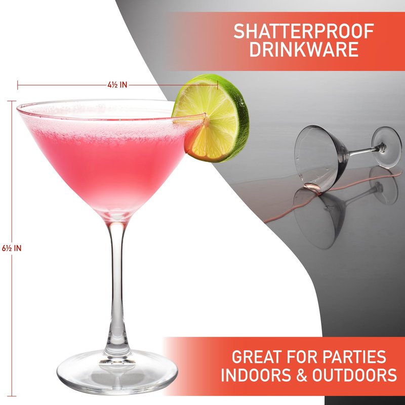 D'Eco Unbreakable Tritan Martini Glasses, 9 oz (Set of 8) - Crystal-Clear, BPA-Free Glasses for Espressos & Dirty Martinis - Cocktail Glasses for Entertaining & Parties - Wedding & Housewarming Gift