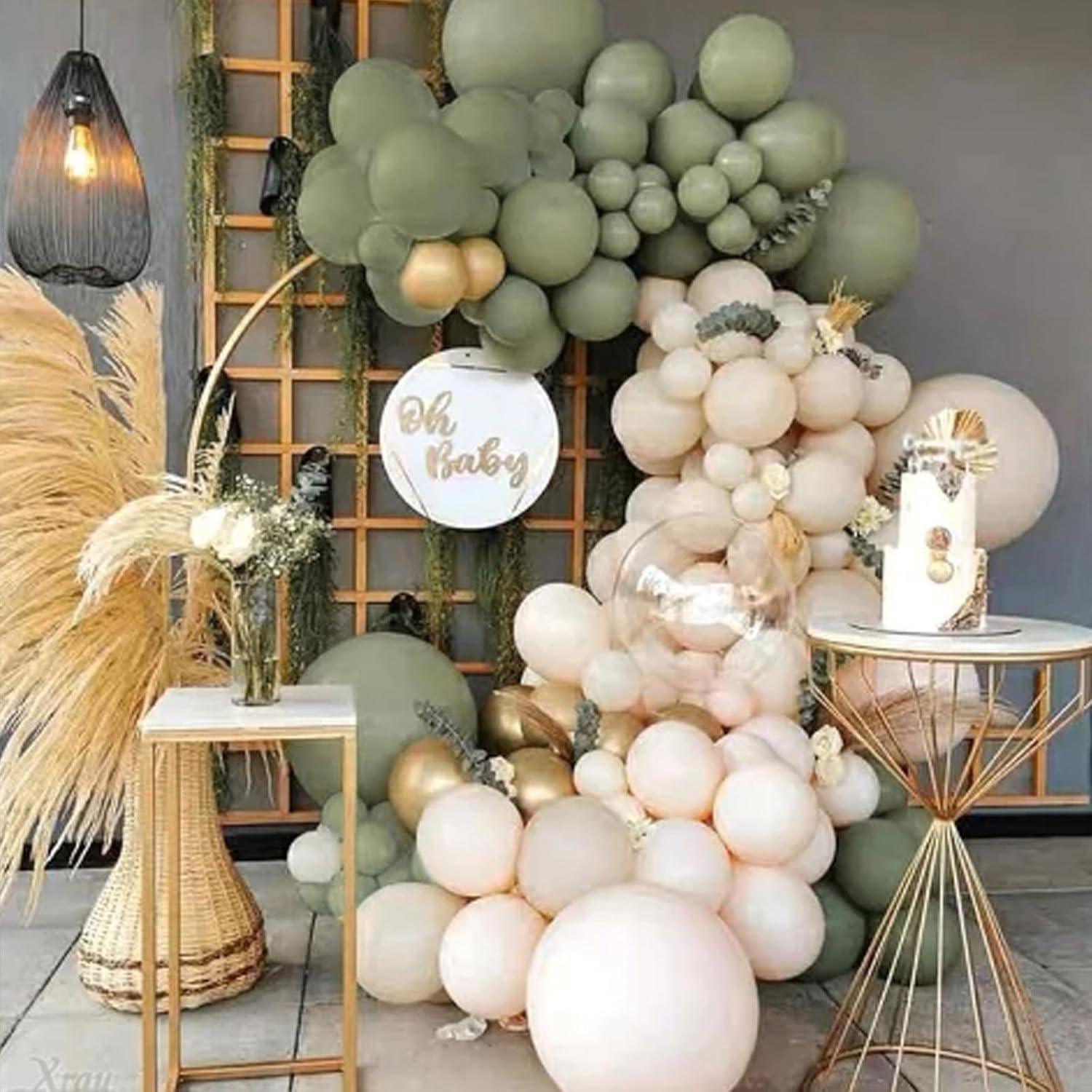 PartyWoo Sage Green Balloons - 100pcs 12 Inch Metallic Gold & White Confetti for Baby Shower & Weddings