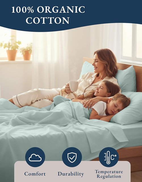 LANE LINEN 100% Organic Cotton King Size Bed Sheets - Soft Percale Bedding Set in French Blue