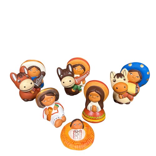 Zoeartcrafts - Tiny Mexican Nativity Scene 6pcs set, Christmas Decor, holiday ornaments, religious, festivity decorations (3")