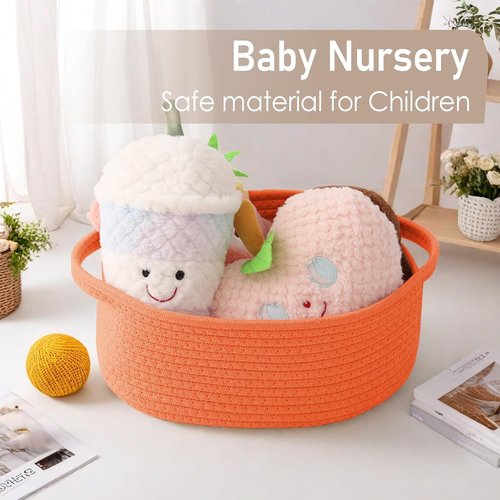 JMvicyroam Woven Basket - Small Rope Storage Bin with Handles | Perfect Organizer for Shelves & Closets - Orange, 2 Pack