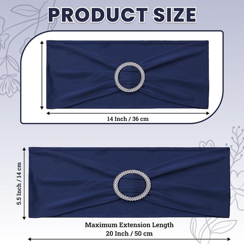 MDS Spandex Chair Sashes - Premium Stretch Covers with Buckle Slider for Weddings & Events | Navy Blue, Pack of 100