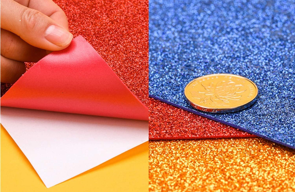 Skiennix Glitter Paper Sheets - Self-Adhesive A4 Craft Paper for DIY Projects | Multicolor Pack of 10