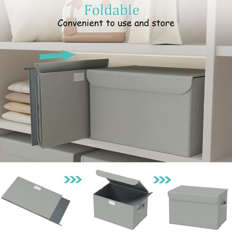 GUOHNHE Storage Bins with Lids for Organizing, Closet Boxes with 2 Carrying Handles and Sturdy Heavy Cardboard, Home Organizers Cubes, 4 Pack, Grey, 15 x 9.8 x 9.8 In, XSNY12GL-4