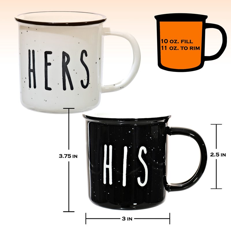 MAINEVENT His And Hers Mugs Set Of 2 Coffee Mug 11 Ounce, Cute Matching Coffee Mug Couples for Anniversary, Engagement Him Her Gift