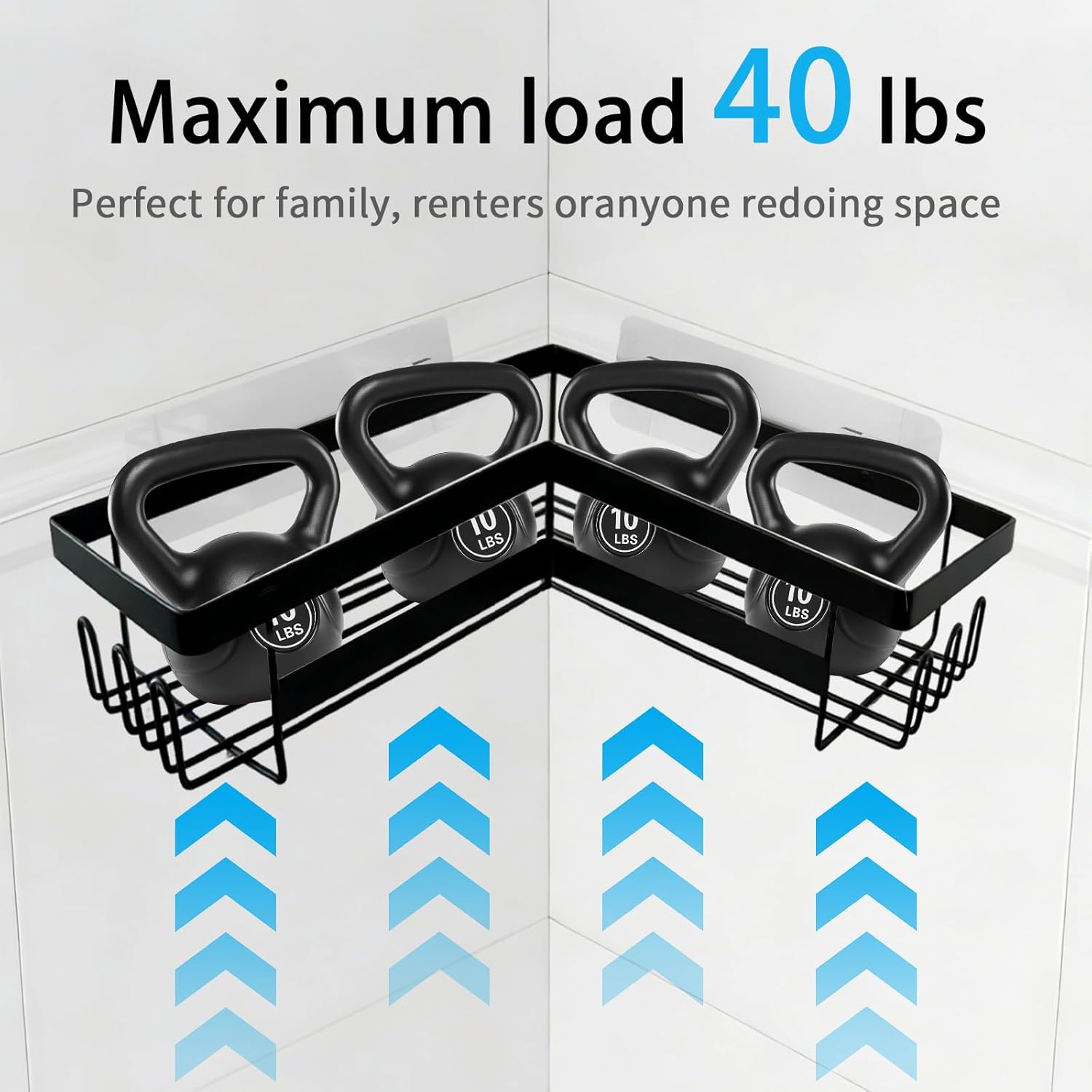 Skiennix Corner Shower Caddy - 3 Pack Rustproof Stainless Steel Organizers | No Drilling, Black