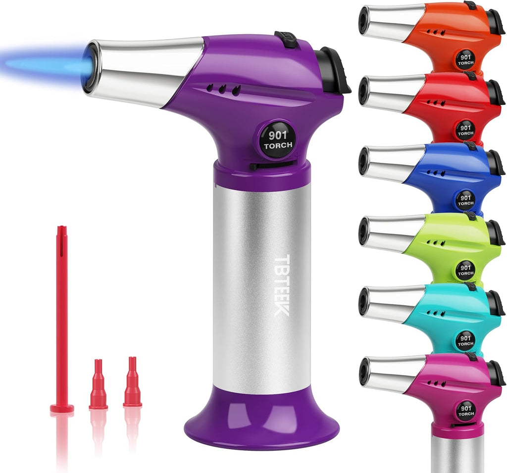 TBTEEK Butane Torch T901 - Adjustable Flame Kitchen Torch with Safety Lock for Cooking & Baking | Purple