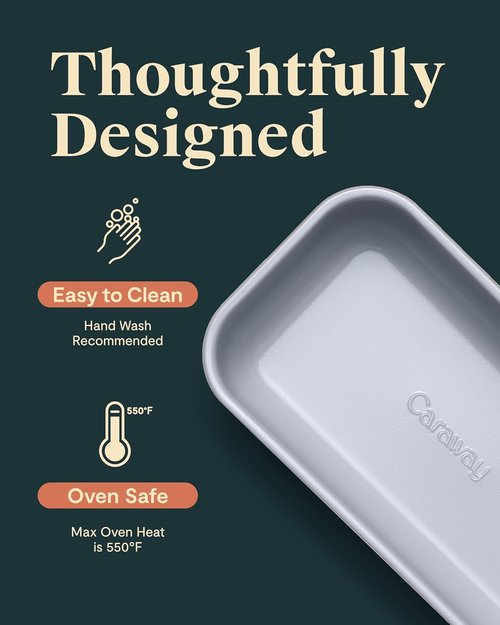 Caraway Non-Stick Ceramic Loaf Pan Duo - Naturally Slick, Non-Toxic Coating - Perfect for Breads & Cakes - Slate Color