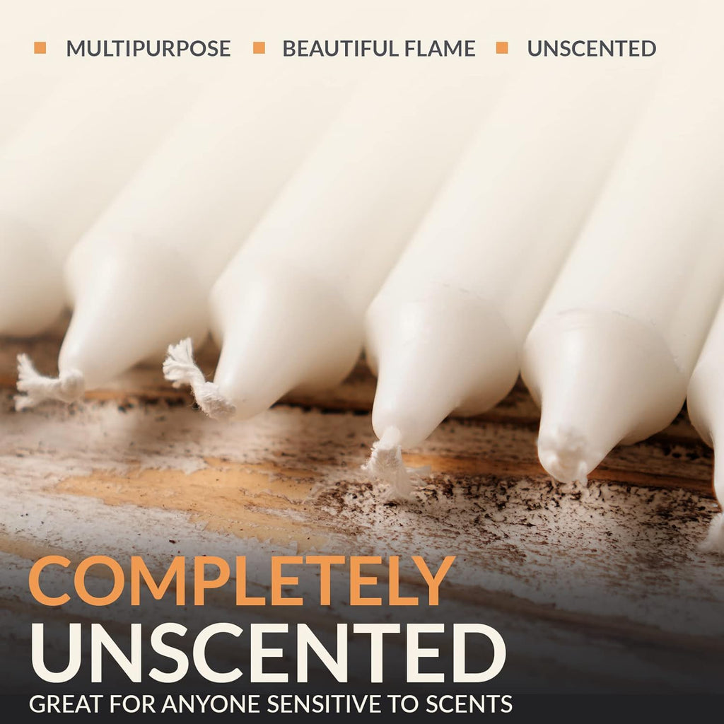 PAMI Traditional Shabbat Candle Sticks - 12-Pack Unscented Taper Candles | 3-Hour Burn Time, Elegant Flame