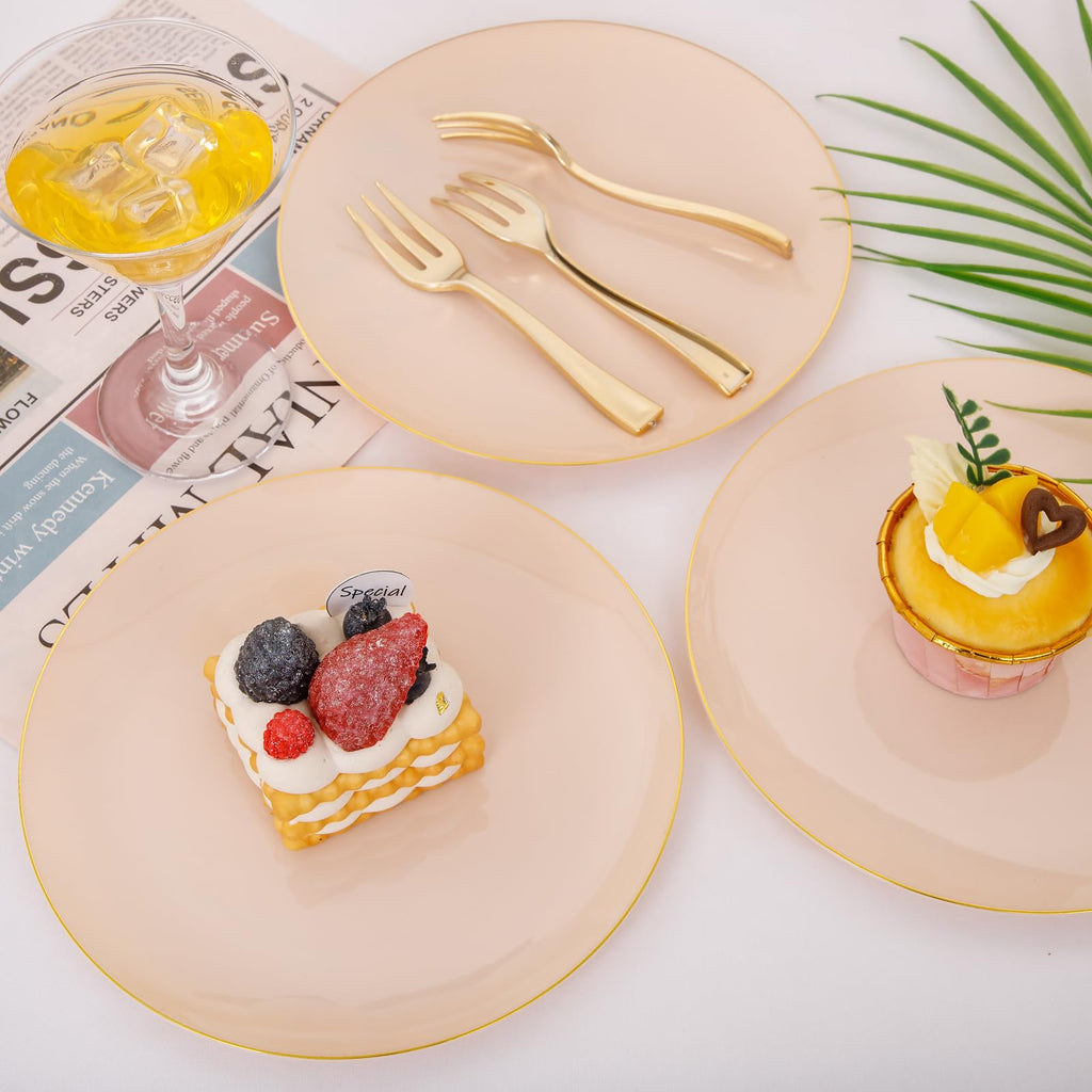 LIYH 200 Pcs Pink Gold Dessert Plates and Forks, Small Cake Plates 7.5 Inch, Party Plate and Forks 5 Inch for Bridal Shower, Birthday Tea Party,Easter